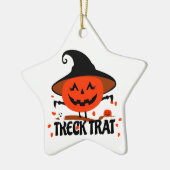 Treck Trat pompoen lachend Keramisch Ornament (Links)