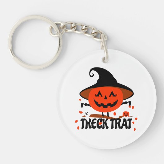 Treck Trat pompoen lachend Sleutelhanger (Voorkant)