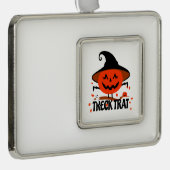 Treck Trat pompoen lachend Verzilverd Omlijst Ornament (Rechts)