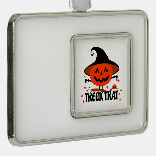 Treck Trat pompoen lachend Verzilverd Omlijst Ornament (Rechts)