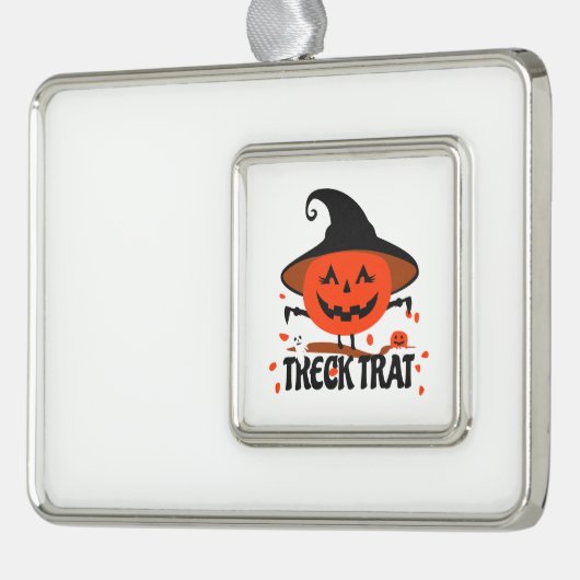 Treck Trat pompoen lachend Verzilverd Omlijst Ornament (Links)