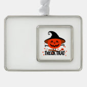 Treck Trat pompoen lachend Verzilverd Omlijst Ornament (Voorkant)