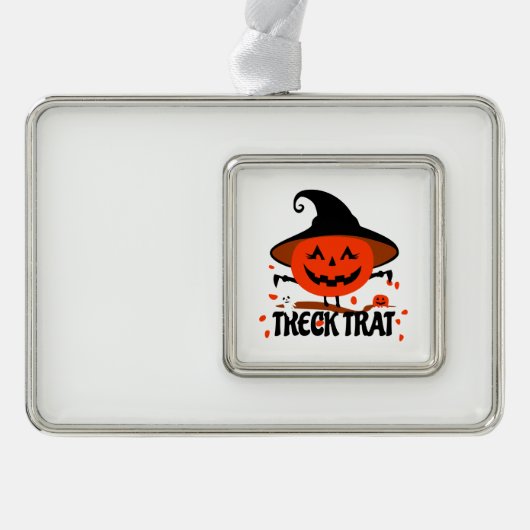 Treck Trat pompoen lachend Verzilverd Omlijst Ornament (Voorkant)