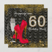 Treden In 60 Verjaardagsfeest Glitter Satijn Rood Kaart (Voorkant / Achterkant)