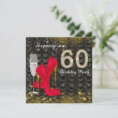 Treden In 60 Verjaardagsfeest Glitter Satijn Rood Kaart (Staand voorkant)