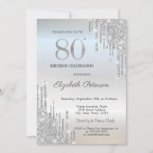 Tredny Elegant Silver Glitter Drips 80th Birthday Kaart (Voorkant)