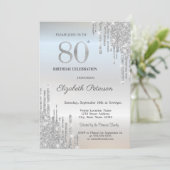 Tredny Elegant Silver Glitter Drips 80th Birthday Kaart (Staand voorkant)