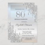 Tredny Elegant Silver Glitter Drips 80th Birthday Kaart<br><div class="desc">Een moderne,  chic en glamoureus uitnodiging met glitterdruppels op een zilveren achtergrond.</div>