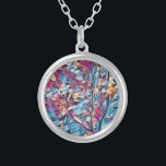 TREE ABSTRACT ZILVER VERGULDEN KETTING<br><div class="desc">Een abstract kunstontwerp van een kleine boorgboom in blauw,  rode en bruine kleuren.</div>