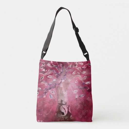 Tree Abstracte Art Roze Witte Bladeren Bruin Crossbody Tas (Achterkant)