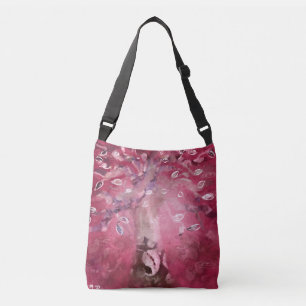 Tree Abstracte Art Roze Witte Bladeren Bruin Crossbody Tas