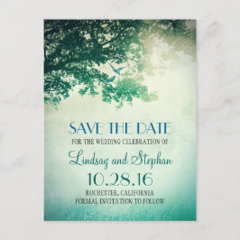 Tree and Love Birds Rustic  Bewaar de datum Aankondigingskaart