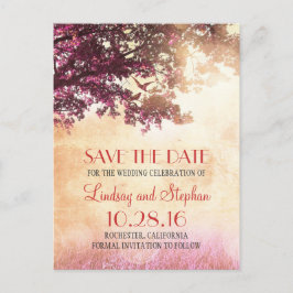 Tree and Love Birds Rustic  Bewaar de datum Aankondigingskaart