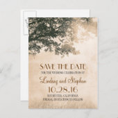 Tree and Love Birds Rustic  Bewaar de datum Aankondigingskaart (Voorkant / Achterkant)