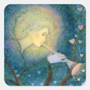 Tree Angel Musical Hearts Love Call voor Kerstmis Vierkante Sticker