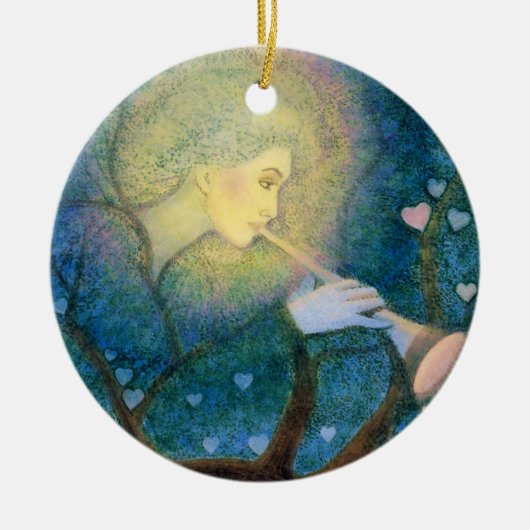 Tree Angel Musical Hearts Love Kerstannamnet Keramisch Ornament (Voorkant)