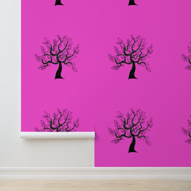 Tree Art Painting Aangepaste kleur Roze Behang (Applicatie)