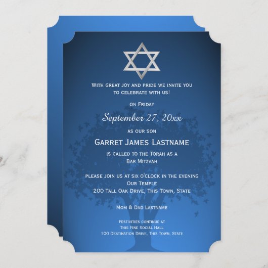 Tree Bar Mitzvah Sapphire Silhouette Kaart (Voorkant / Achterkant)