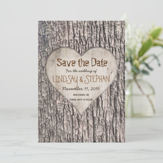 Tree Bark Save the Date Kaart (Staand voorkant)