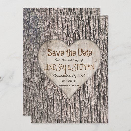 Tree Bark Save the Date Kaart (Voorkant / Achterkant)