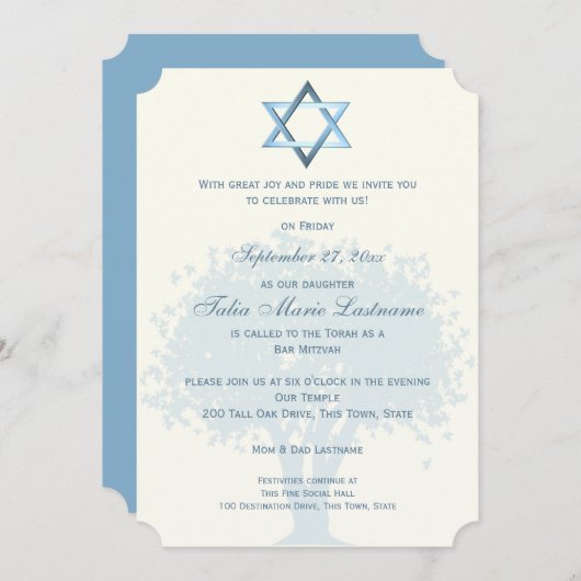 Tree Bat Mitzvah Silhouette Kaart (Voorkant / Achterkant)