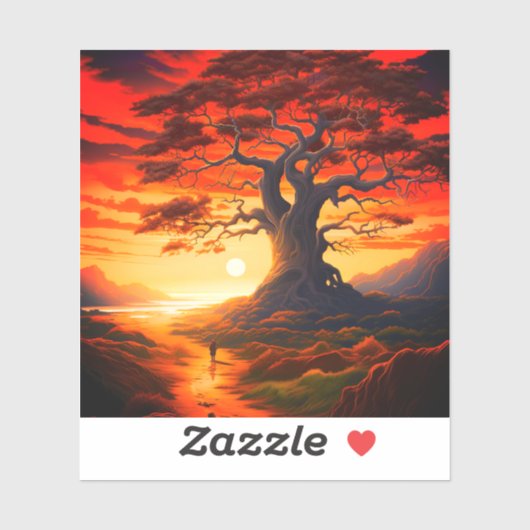 Tree bij zonsondergang Sticker (Vel)