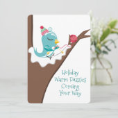 Tree bird breien naalden garen Kerstkaart (Staand voorkant)