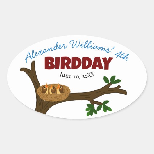 Tree Bird Nest Baby Birds Kind's verjaardagsfeestj Ovale Sticker (Voorkant)