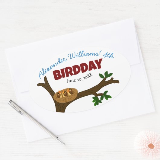 Tree Bird Nest Baby Birds Kind's verjaardagsfeestj Ovale Sticker (Envelop)