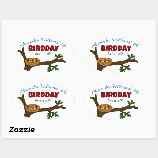 Tree Bird Nest Baby Birds Kind's verjaardagsfeestj Ovale Sticker (Vel)