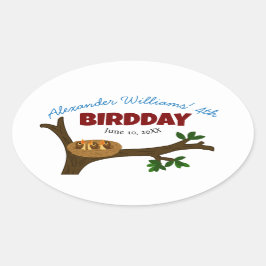 Tree Bird Nest Baby Birds Kind's verjaardagsfeestj Ovale Sticker