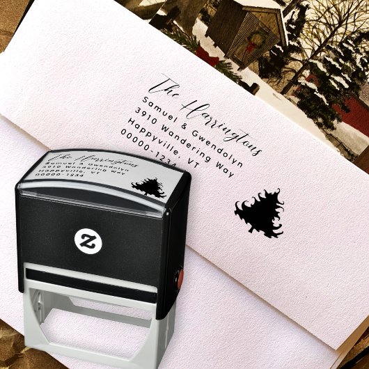Tree Black and White Return Address Zelfinktende Stempel