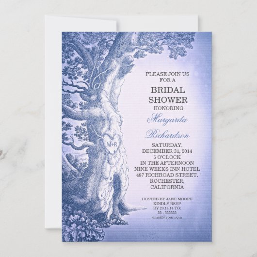 Tree Blue Rustic Bruids Douche Uitnodigingen (Voorkant)