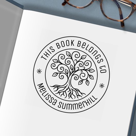Tree Bookplate Round Zelfinktende Stempel
