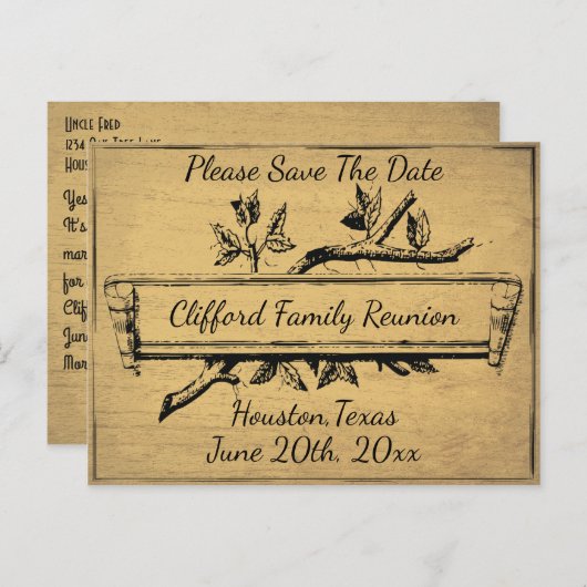 Tree Branch Banner Sla de datum op Aankondigingskaart (Voorkant / Achterkant)