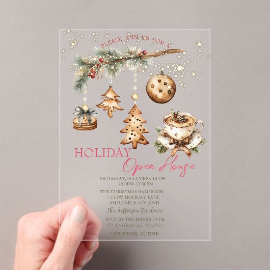 Tree Branch,Ornaments,Coffee,Stars Open House  Acryl Uitnodigingen (Insitu (Draagbaar))