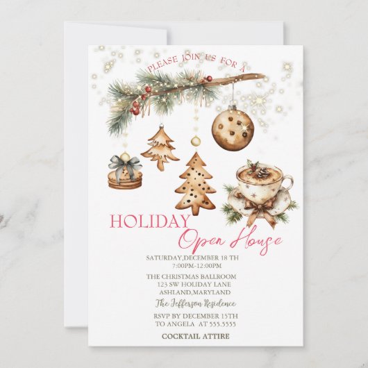 Tree Branch,Ornaments,Coffee,Stars Open House  Kaart (Voorkant)