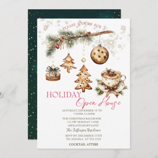 Tree Branch,Ornaments,Coffee,Stars Open House  Kaart (Voorkant / Achterkant)