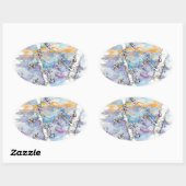 Tree Branch Sunset Storm Wolkentekening Ovale Sticker (Vel)