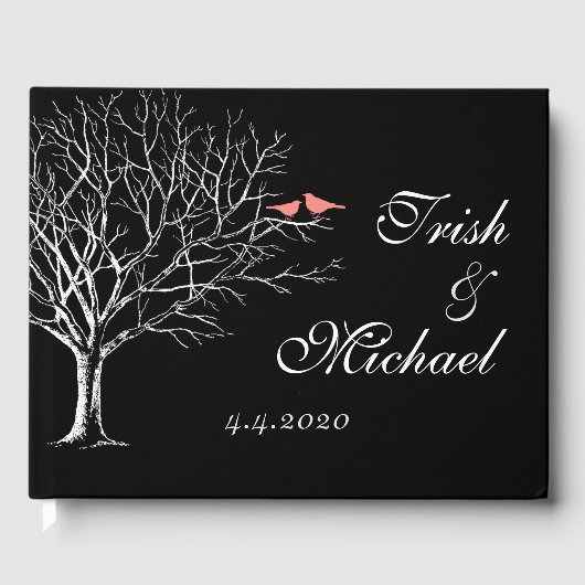 Tree Branches Black Coral Birds Wedding Guestbook Gastenboek (Voorkant)