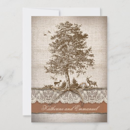 Tree Burlap Lace Rustiek Romantisch vrijgezellenfe Kaart (Voorkant)
