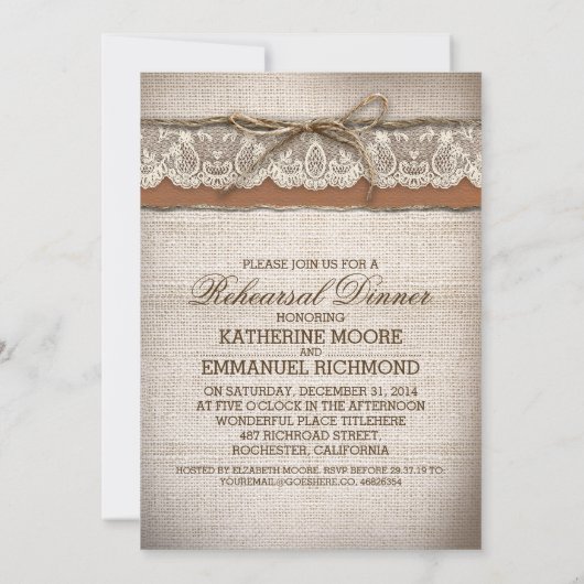 Tree Burlap Place Rustiek Romantisch Repetitie Din Kaart (Achterkant)