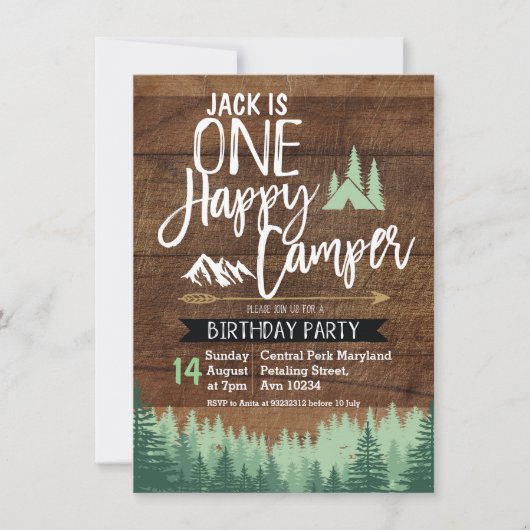 Tree Camper Verjaardag Uitnodiging Camping Party (Voorkant)