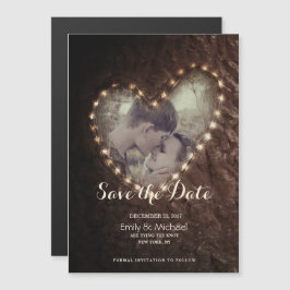 Tree Carved Heart Rustic bewaar de datumfotokaart Magnetische Uitnodiging