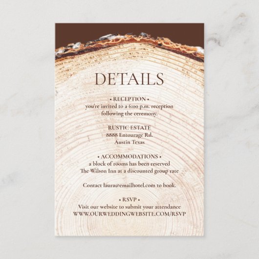 Tree Cut  rustieke bruiloft Details Informatiekaartje (Voorkant)