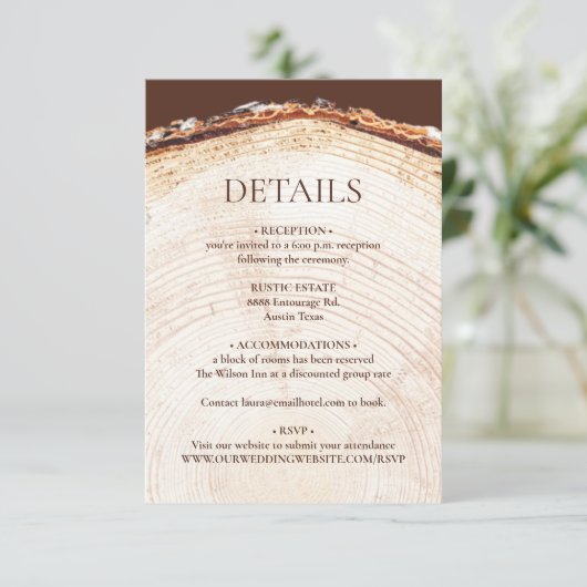 Tree Cut  rustieke bruiloft Details Informatiekaartje (Staand voorkant)