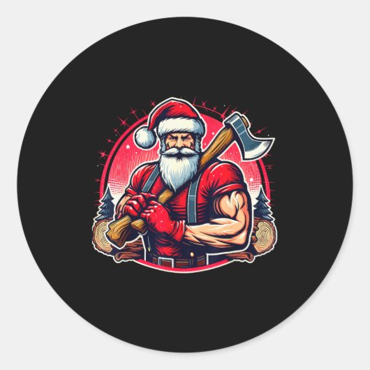 Tree Cutter Santa Funny Lumberjack Christmas Logge Ronde Sticker (Voorkant)