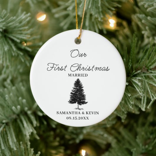 Tree First Christmas trouwde met Mr en Mrs Wedding Keramisch Ornament (Boom)
