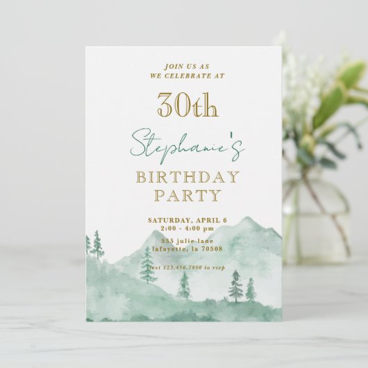 Tree Forest Mountain 30e verjaardag Uitnodigingen (Staand voorkant)