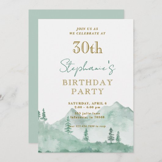 Tree Forest Mountain 30e verjaardag Uitnodigingen (Voorkant / Achterkant)